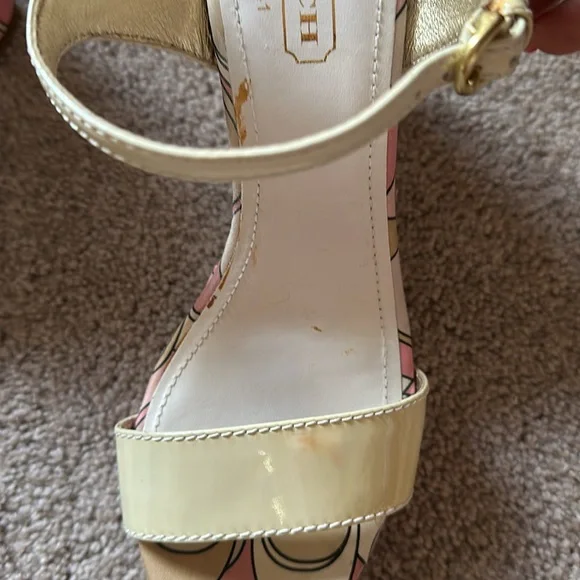 Coach Women's Pink and Yellow Patterned Wedge Sandals Size:8 - Picture 11 of 14